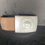 Wehrmacht Heeres Koppelschloss mit Lederzunge Hersteller J. Feix Gablonz entnazifiziert