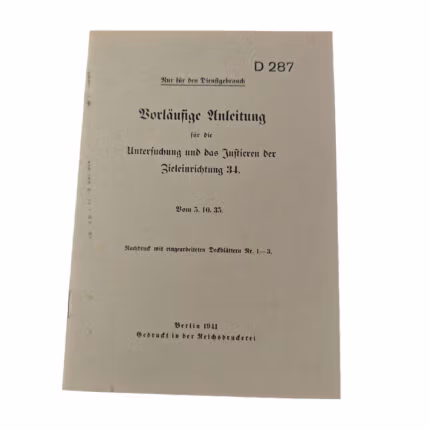 Vorläufige Anleitung Untersuchung u. d. Justieren der Zieleinrichtung 34