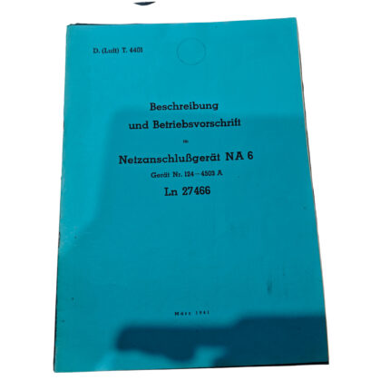 Beschreibung Betriebsvorschrift Netzanschlussgerät NA6 Ln 27466